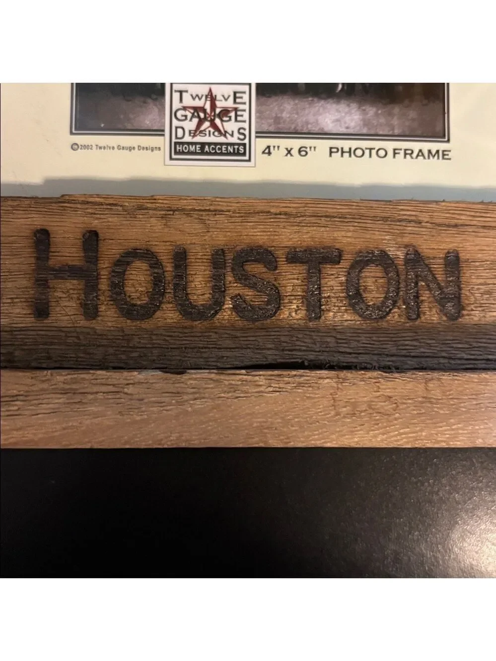 Houston Texas photo frame 4”x 6” home rustic wood stars stamped embossed writing